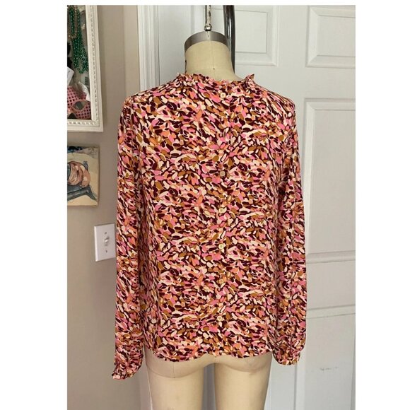 FOREVER 21 Pink Abstract Silky Poet Sleeve ruffle Blouse Tunic Shirt *SMALL* - Picture 4 of 5